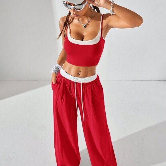 Red and White Casual Women's Sport Knit Tank Tops & Sweatpants - Picture 6 of 10